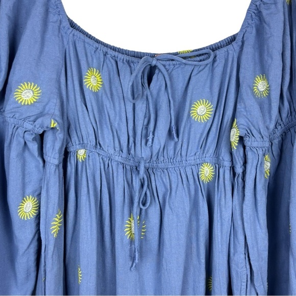 FREE PEOPLE EMORY DAISY EMBROIDERY MILKMAID COTTON LINEN RELAXED BOHO MIDI DRESS - Picture 9 of 16